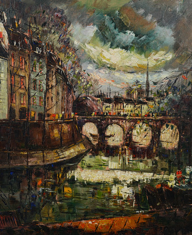 SVEND OLUF KRAMER. Île Saint Louis, Paris, olja på duk, signerad.