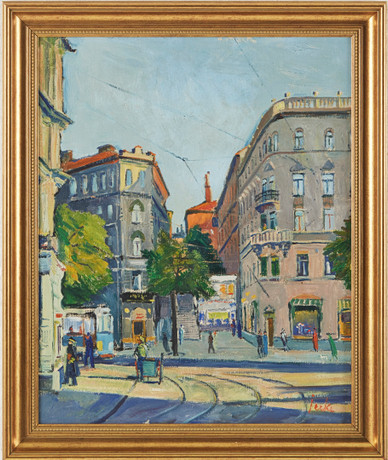 STIG CLAESSON (SLAS). Stockholm motif, color lithograph, signed