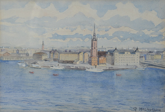 STIG CLAESSON (SLAS). Stockholm motif, color lithograph, signed