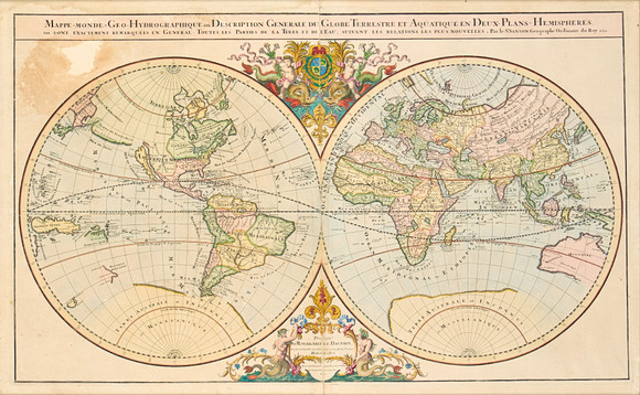 KARTA. "Mappe-Monde Geo-Hydrographique, ou Description Generale du Globe Terrestre et Aquatique en Deux Plans- på auktion hos Uppsala Auktionskammare