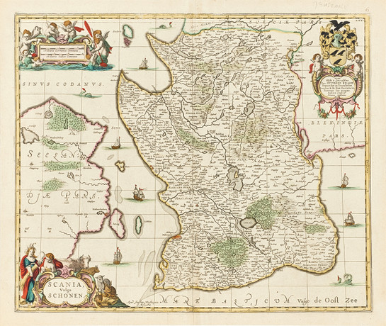 KARTA. Janssonius van Waesberge/Pitt, "Scania vulgo Schonen", ca 1680.