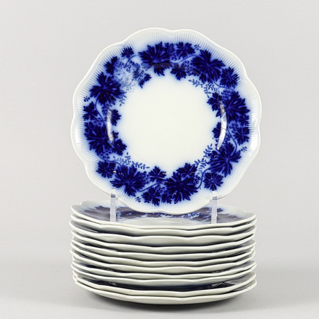 A set of 8 flintware sets, “Blå Blom”, Upsala-Ekeby, Gefle