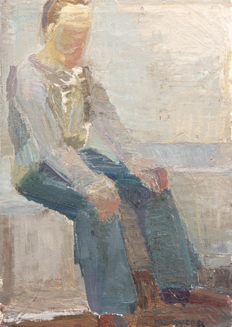 MARTIN LJUNGGREN (1930-2008). Sittande man olja på duk, signerad.