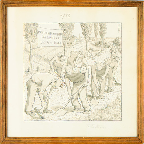 THOMAS THEODOR HEINE (1867-1948). Satirteckning, "Das wir hier arbeiten daken wir unserem führer". på auktion hos Uppsala Auktionskammare