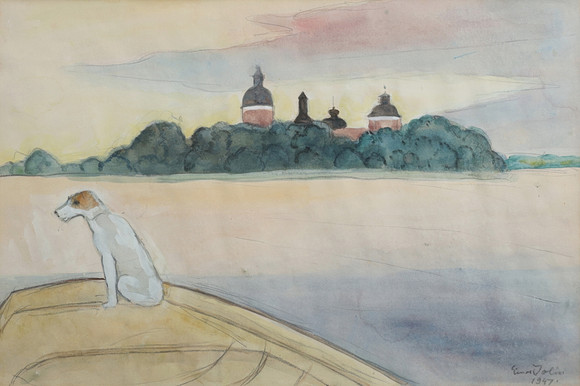 EINAR JOLIN. AKVARELL PÅ PAPPER, GRIPSHOLM SLOTT, SIGNERAD OCH DATERAD 1947. på auktion hos Crafoord Auktioner Lund