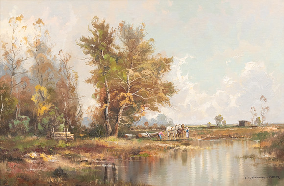 JOAQUÍN TORRENTS LLADÓ. Lake landscape. Art - Paintings - Auctionet