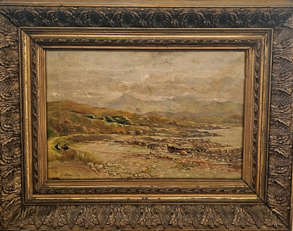 ANGEL DE LA CRUZ. OIL CANVAS. FISHERMEN ON THE BEACH. Art