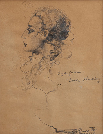 AUGUSTE CLERGÉ 1891-1963. GRAFIT PÅ PAPPER, INGRID JOHNSSON I ROLLEN SOM KÄTHIE I "GAMLA HEIDELBERG", SIGNERAD på auktion hos Crafoord Auktioner Lund
