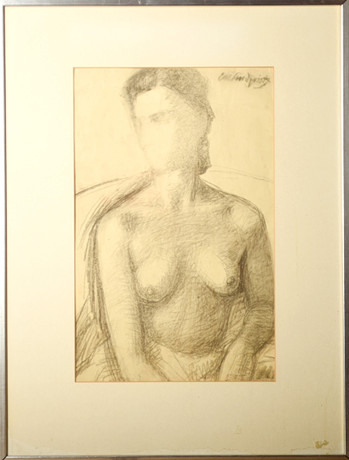 CARL MAGNUS LINDQVIST. "Modell", kroki, kvinnomotiv, blyerts på papper, signerad 1945. på auktion hos Norrlands Auktionsverk