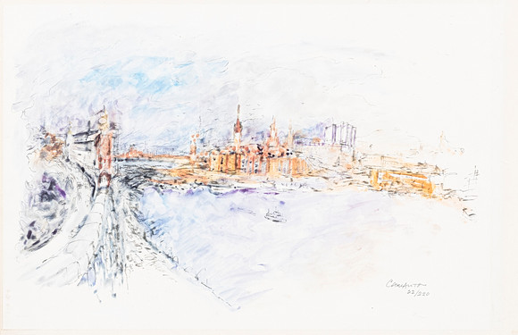 STIG CLAESSON. Drawing 北欧　スウェーデン　ドローイング STIG CLAESSON (SLAS). Stockholm motif, color lithograph, signed