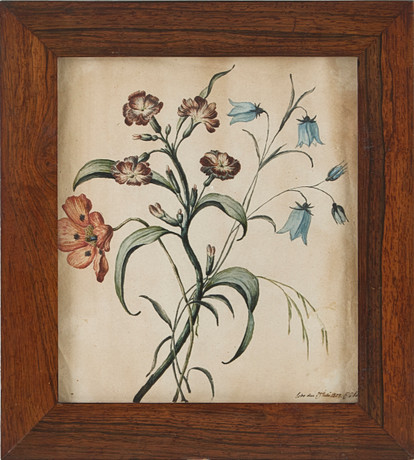 OIDENTIFIERAD KONSTNÄR. Blomsterstilleben, signerad och daterad 1802, akvarell på papper. på auktion hos Stockholms Auktionsverk Magasin 5