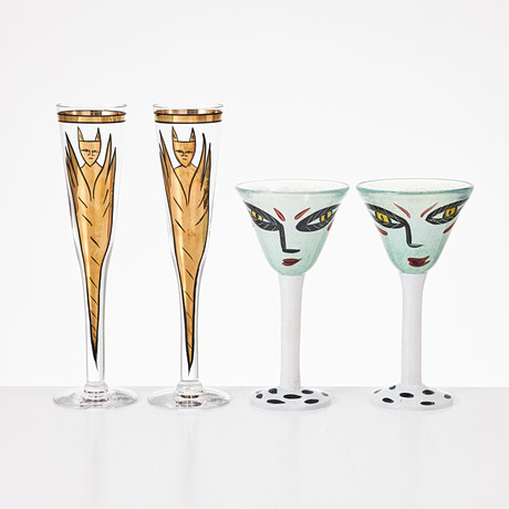 KEN DONE. Wine glasses, 4 pieces, “Palm Tree”, Kosta Boda, signed