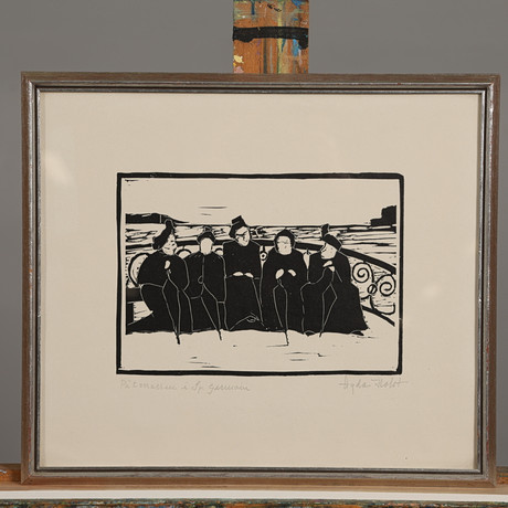 版画 AkeHolm lithograph#234 Helige Kristoffer ÅKE HOLM. Biblical motifs, 7 pieces of linoleum cut, signed. Art