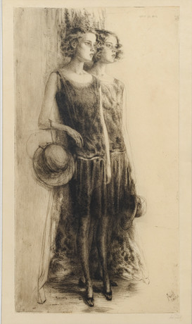 AXEL FRIDELL. "Systrarna (Ingrid & Brita)", torrnål, III état, signerad i plåten samt med blyerts, Zürich, 192 på auktion hos Formstad Auktioner