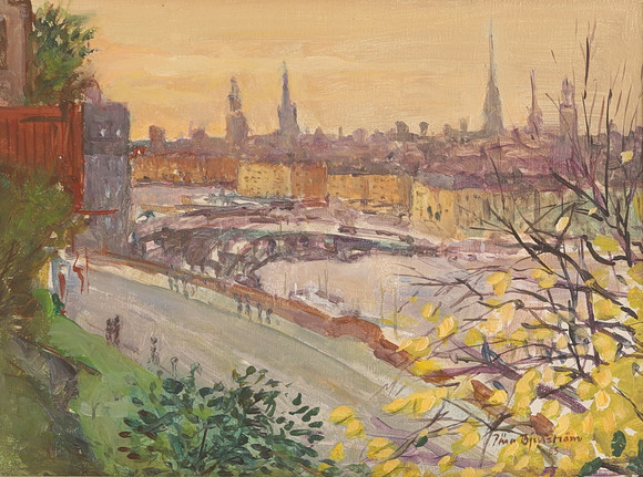 STIG CLAESSON (SLAS). Stockholm motif, color lithograph, signed