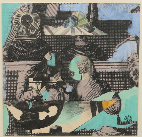 ENDRE NEMES. collage och tempera, "Har vi inte träffats förut?", signerad och daterad 1968. på auktion hos Gomér & Andersson Linköping