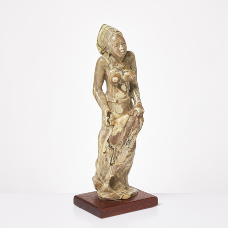 ÅKE HOLM. Skulptur, Moses med stentavla, stengods, signerad
