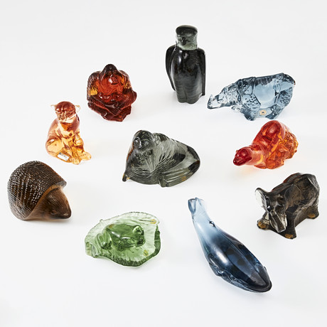 PAUL HOFF. Figurines, 11 pcs, Birds Kosta Boda for WWF. Glass