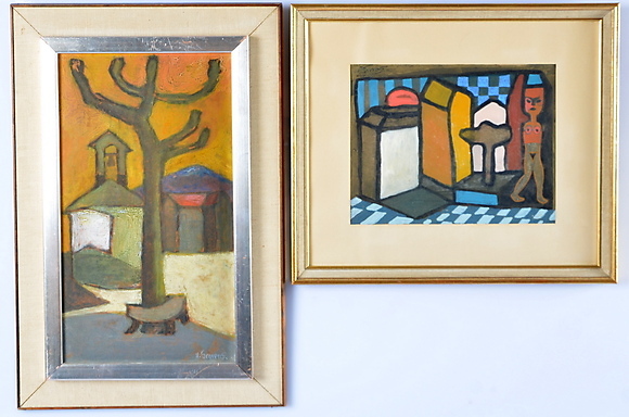 HARALD GROVENS. Oljemålning samt gouache. Konst - Måleri - Auctionet