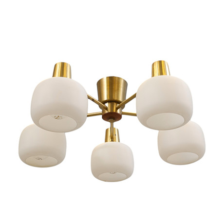 TAKLAMPA, mässing & opalglas, Swedish Modern, 1940/50-tal.