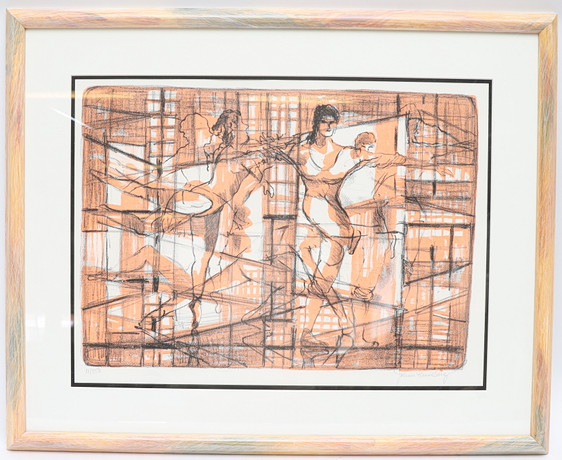 SVEN LIDBERG. Figure scene in a winter landscape, lithography