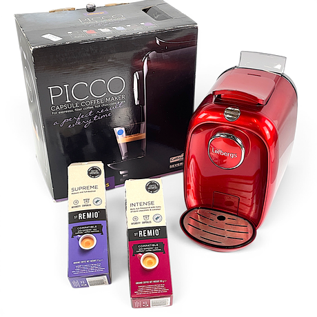KAPSELMASKIN. "Picco", Löfbergs, Severin, i originalförpackning. på auktion hos Roslagens Auktionsverk