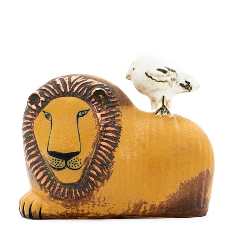 LISA LARSON. Lion with bird, K-Studio, Gustavsberg, signed