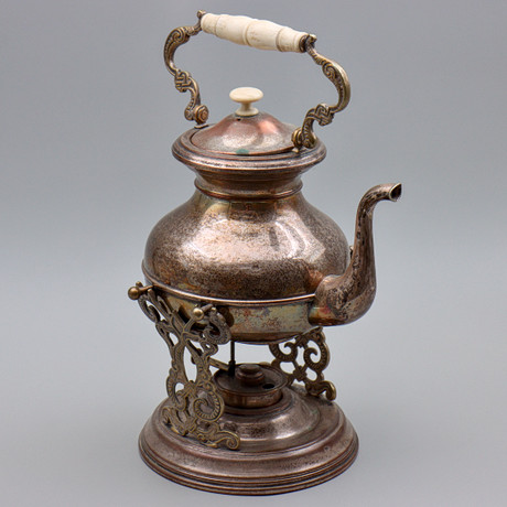WILLIAM  &amp; SON, tekanna med rechaud, nysilver
