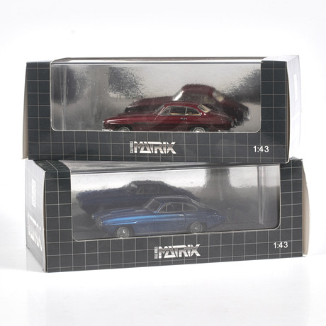 MODELLBILAR, 2 st, metall/resin. Bl.a. Ghia Jaguar XK120, Supersonic, Matrix Models, skala 1:43.