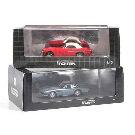 MODELLBILAR, 2 st, metall/resin. Bl.a. Jaguar D-Type, Matrix Models, skala 1:43.