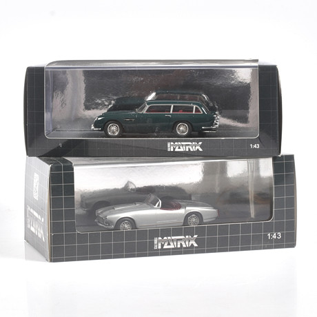MODELLBILAR, 2 st, metall/resin. Bl.a. Aston Martin, DB 2/4 MK II, Matrix Models, skala 1:43.
