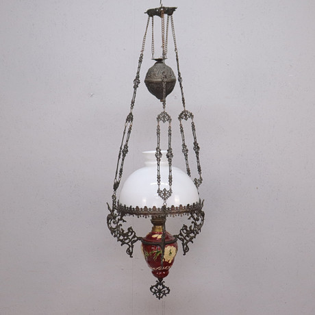 TAKFOTOGENLAMPA, elektrifierad, majolika och glas, tidigt 1900-tal.