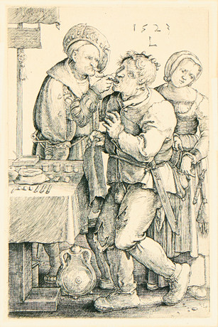 LUCAS VAN LEYDEN (1494–1533). "The Dentists", ca 1523. på auktion hos Uppsala Auktionskammare