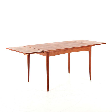 BORD MED UTDRAGSSKIVOR, 190 cm långt, teak, Rosendals Möbelfabrik, Rottne, 1950/60-tal., såld på svensk auktion för 684 kr