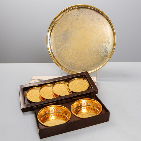 COASTERS, FLASKUNDERLÄGG & BRICKA, 11 delar, Scania Guld.
