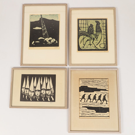 ÅKE HOLM. Linoleum cut, 7 pieces, signed and numbered. Art