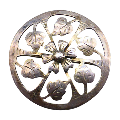 BROSCH MED FLORALT GENOMBRUTET MÖNSTER I 835 SILVER.