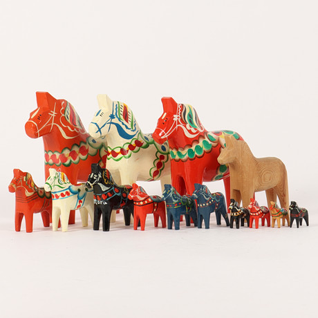 NILS OLSSON. Collection of Dala horses (Dalahäst), Sweden, 1960s