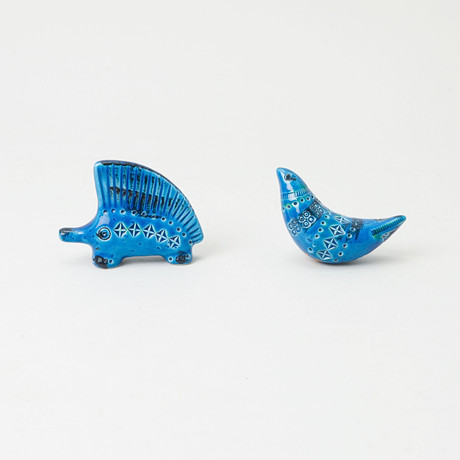 ALDO LONDI. Figurines, 1 pair of birds, “Rimini Blue”, ceramics