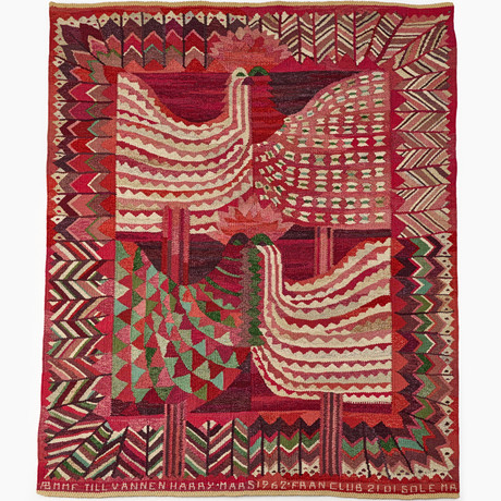 MARIANNE RICHTER (1916-2010). Vävd tapet, "Tuppamatta", Märta Måås-Fjetterström AB, Båstad, 1962, signerad AB på auktion hos Crafoord Auktioner Stockholm