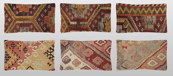 KUDDFODRAL. Parti Kuddfodral 6st, anatoliska Kelim fragment, 50 x 30 cm. på auktion hos Gomér & Andersson Linköping