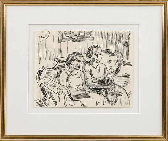 SVEN LIDBERG. Figure scene in a winter landscape, lithography