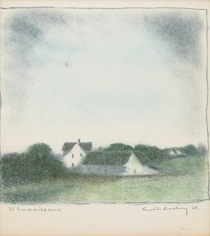 GUSTAV RUDBERG. Gårdsmotiv, färglitografi, onumrerad, signerad, daterad 80.