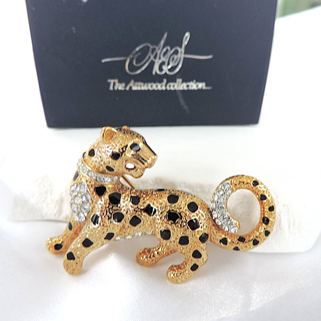 VINTAGE ATTWOOD & SAWYER 22K GOLD PLATED LEOPARD BANGLE BRACELET