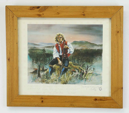 BROR ERIC BERGKVIST. Tryck, efter "Spelman på Rusvallen", signerad och daterad 1979. på auktion hos Hälsinglands Auktionsverk