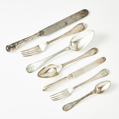 SIGNE PERSSON-MELIN. CUTLERY SET WITH WOODEN STAND. “BODA BUFFE