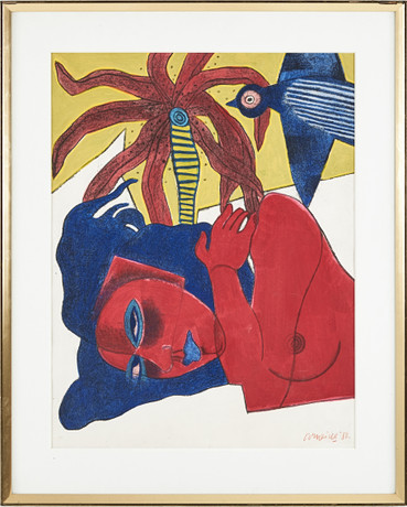 BEVERLOO CORNEILLE. "Femme Rouge et Oiseau". på auktion hos Stockholms Auktionsverk Magasin 5