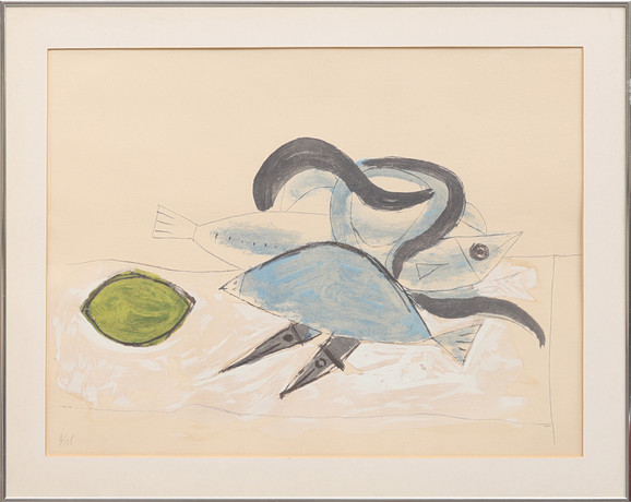 PABLO PICASSO. EFTER. Pochoir ur "Faune et Flore d'Antibes" utgiven av Pont des Arts Paris 1960, tryckt av Dan på auktion hos Crafoord Auktioner Malmö