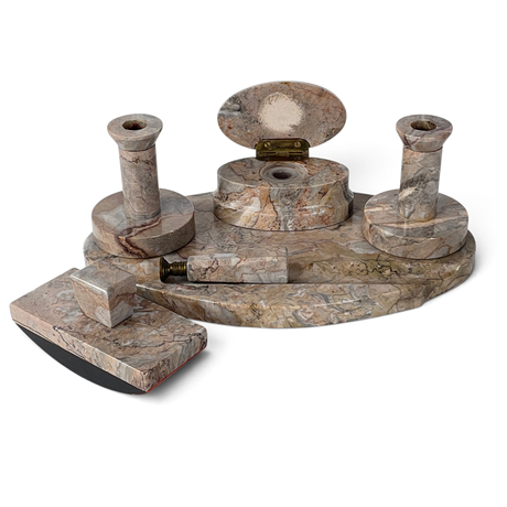 SKRIVBORDSSET, 5 delar, sten, 1900-tal. på auktion hos Roslagens Auktionsverk