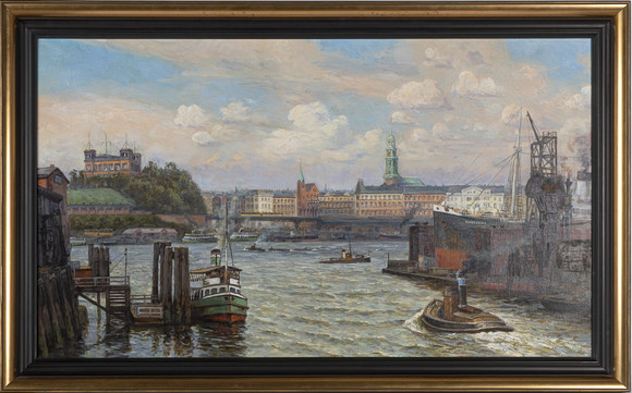 OIDENTIFIERAD KONSTNÄR, Hamburg hamn före kriget, signerad och daterad H Kippcke 1935. på auktion hos Stockholms Auktionsverk Helsingborg